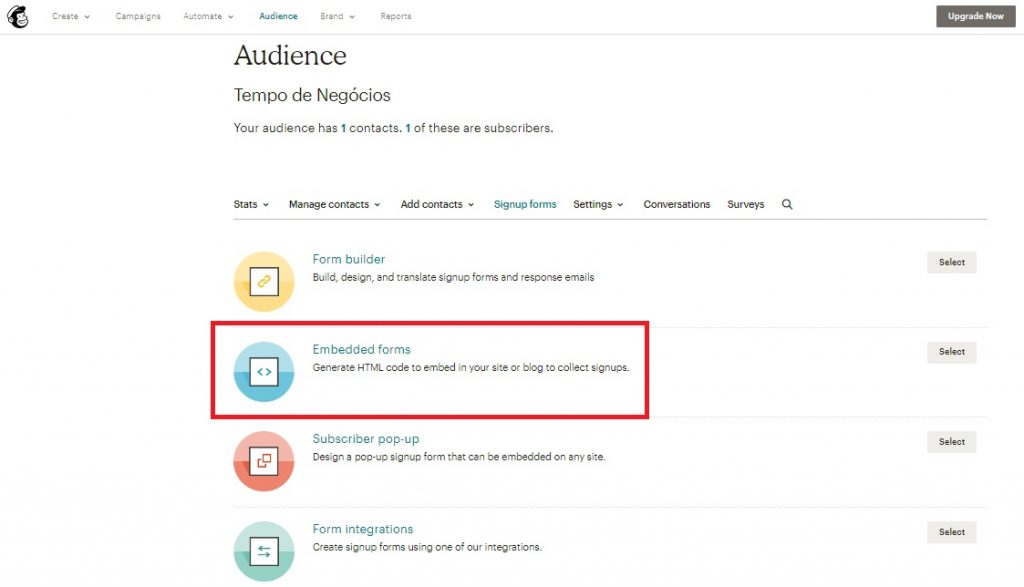 Formulario de e mail marketing do mailchimp2 1024x587 - E-mail Marketing Grátis: MailChimp - Tutorial Formulário de Contato